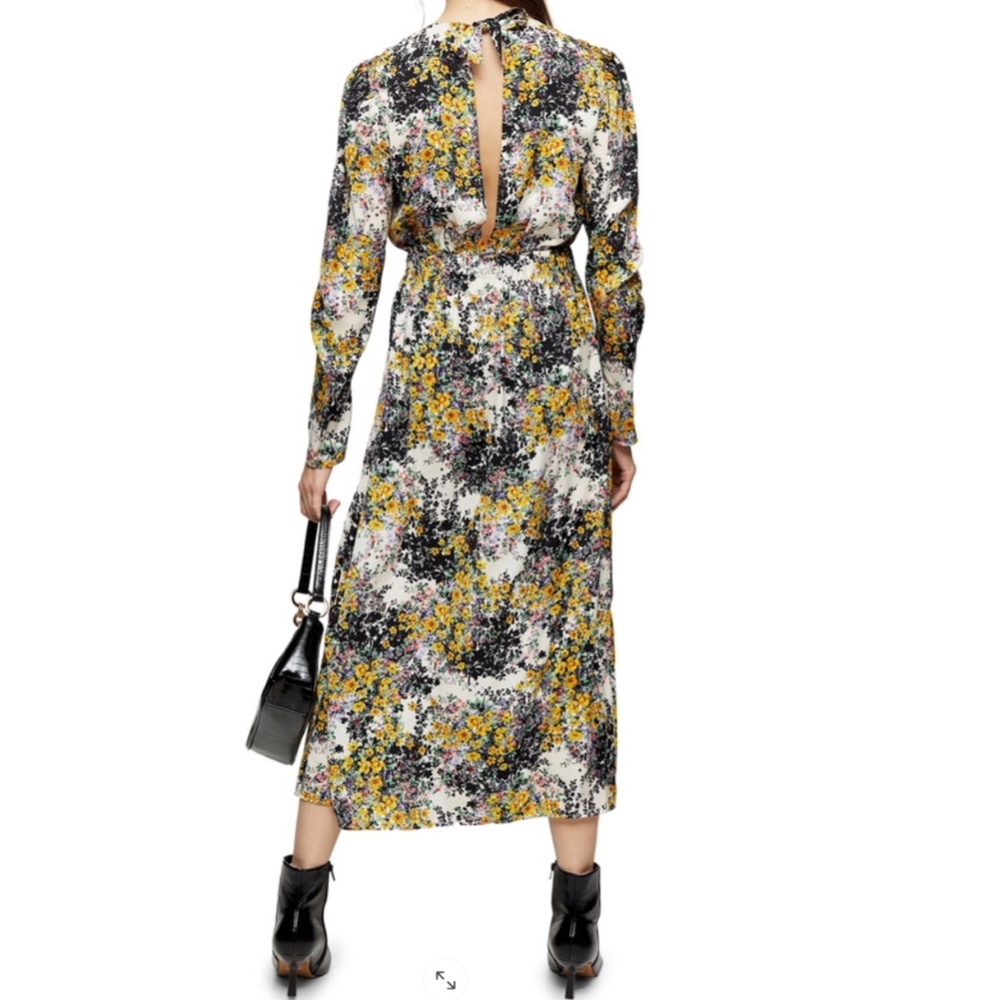 NWT Topshop Floral Long Sleeve Midi Dress 12 - Picture 5 of 11